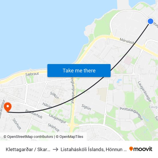 Klettagarðar / Skarfagarðar to Listaháskóli Íslands, Hönnun & Arkitektúr map