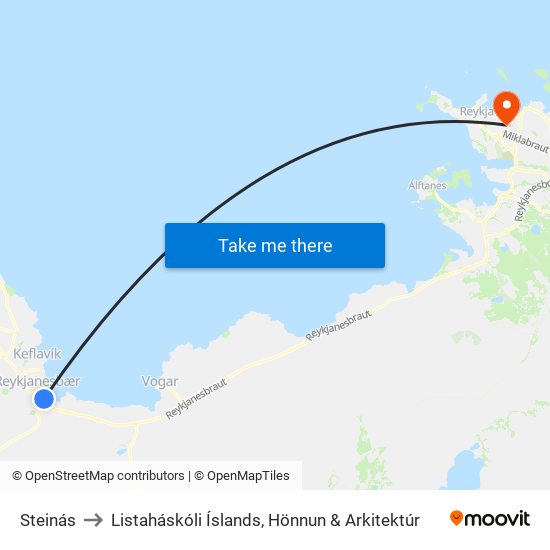 Steinás to Listaháskóli Íslands, Hönnun & Arkitektúr map