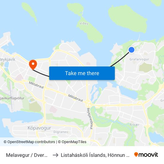 Melavegur / Dvergaborgir to Listaháskóli Íslands, Hönnun & Arkitektúr map