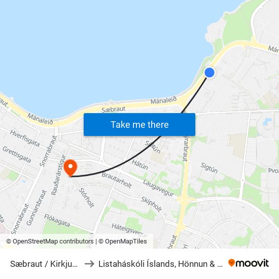 Sæbraut / Kirkjusandur to Listaháskóli Íslands, Hönnun & Arkitektúr map