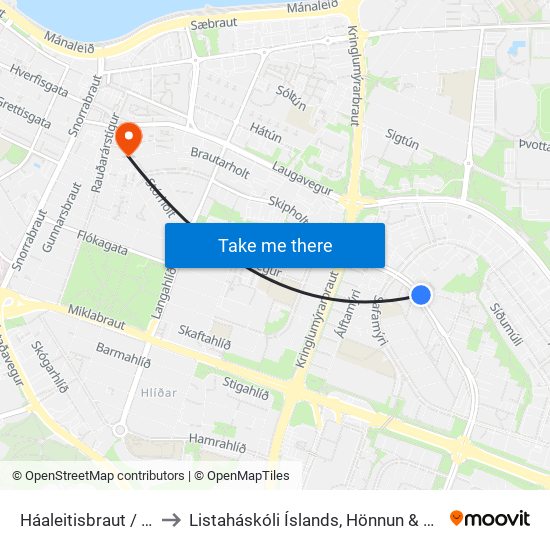 Háaleitisbraut / Múlar to Listaháskóli Íslands, Hönnun & Arkitektúr map