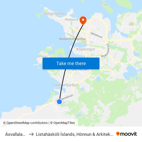 Ásvallalaug to Listaháskóli Íslands, Hönnun & Arkitektúr map