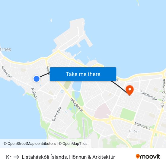 Kr to Listaháskóli Íslands, Hönnun & Arkitektúr map