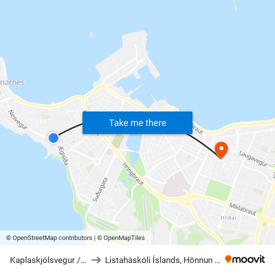 Kaplaskjólsvegur / Ægisíða to Listaháskóli Íslands, Hönnun & Arkitektúr map