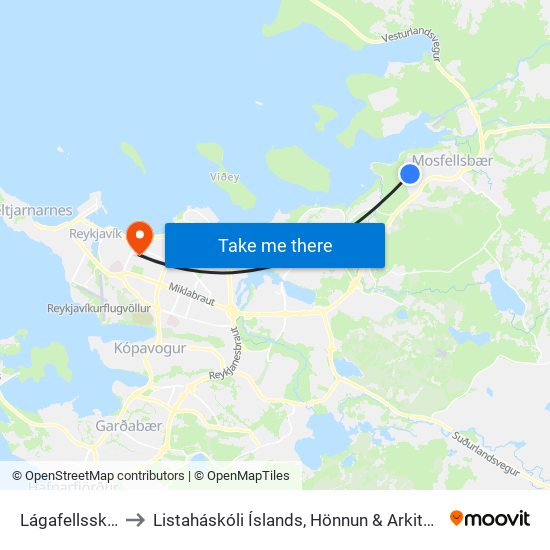 Lágafellsskóli to Listaháskóli Íslands, Hönnun & Arkitektúr map