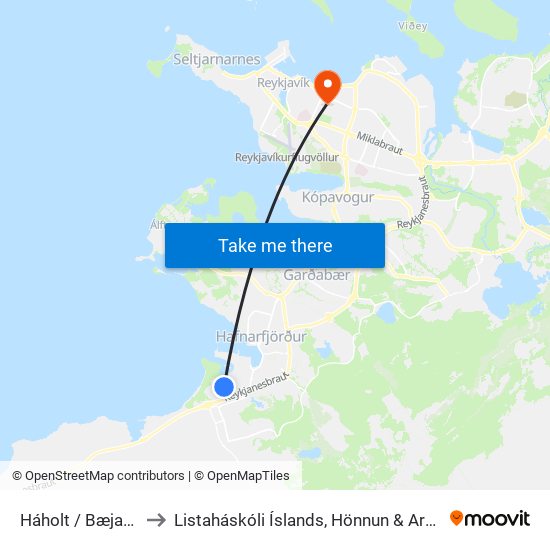 Háholt / Bæjarholt to Listaháskóli Íslands, Hönnun & Arkitektúr map