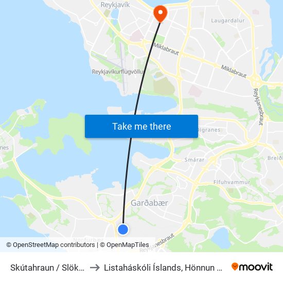 Skútahraun / Slökkvistöð to Listaháskóli Íslands, Hönnun & Arkitektúr map