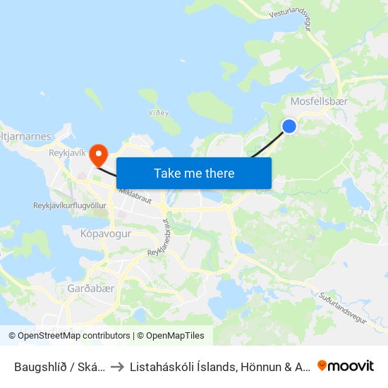 Baugshlíð / Skálatún to Listaháskóli Íslands, Hönnun & Arkitektúr map