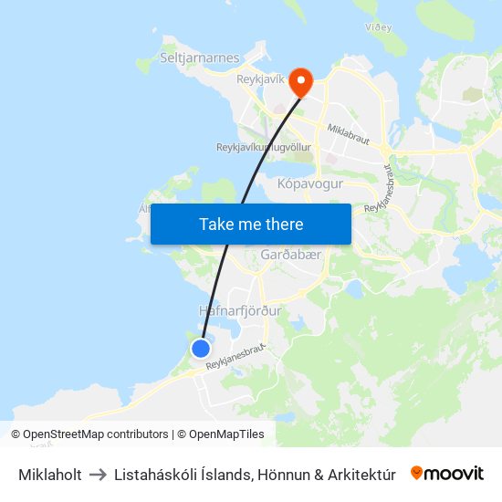 Miklaholt to Listaháskóli Íslands, Hönnun & Arkitektúr map