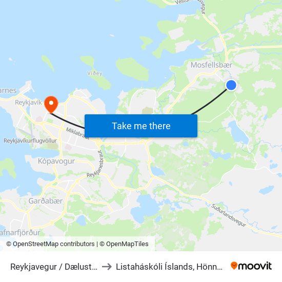 Reykjavegur / Dælustöðvarvegur to Listaháskóli Íslands, Hönnun & Arkitektúr map
