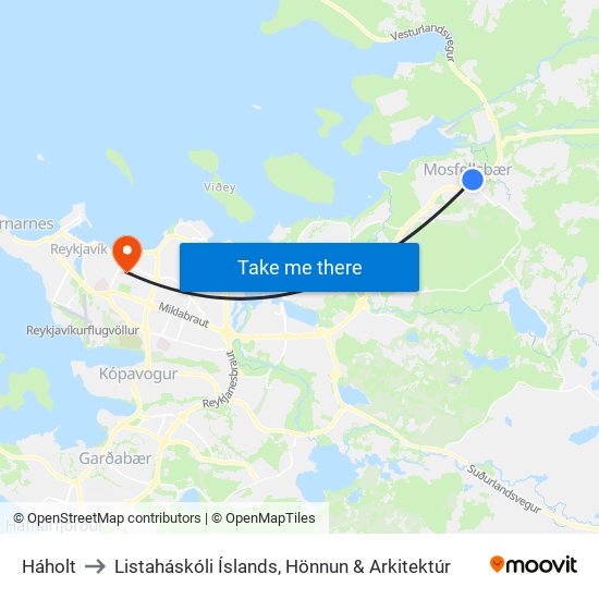 Háholt to Listaháskóli Íslands, Hönnun & Arkitektúr map