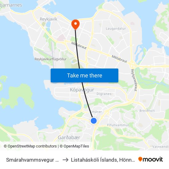 Smárahvammsvegur / Hlíðarsmári to Listaháskóli Íslands, Hönnun & Arkitektúr map