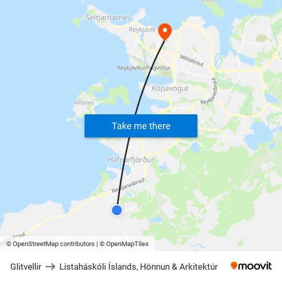 Glitvellir to Listaháskóli Íslands, Hönnun & Arkitektúr map