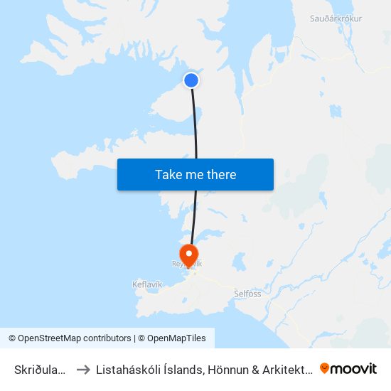 Skriðuland to Listaháskóli Íslands, Hönnun & Arkitektúr map