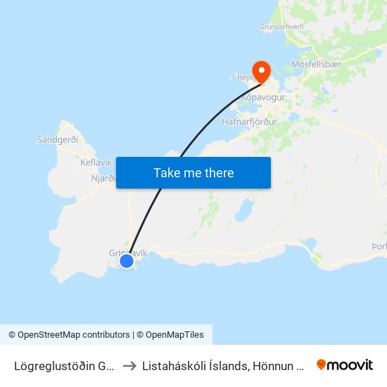 Lögreglustöðin Grindavík to Listaháskóli Íslands, Hönnun & Arkitektúr map