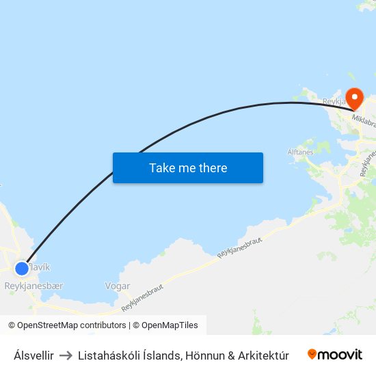 Álsvellir to Listaháskóli Íslands, Hönnun & Arkitektúr map