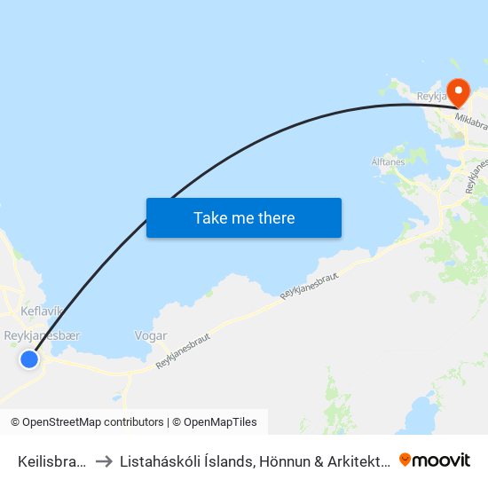 Keilisbraut to Listaháskóli Íslands, Hönnun & Arkitektúr map