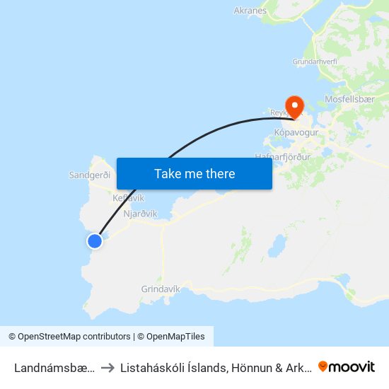 Landnámsbærinn to Listaháskóli Íslands, Hönnun & Arkitektúr map