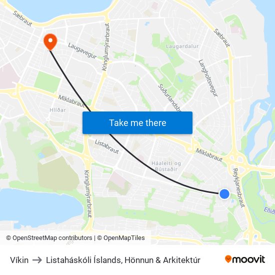 Víkin to Listaháskóli Íslands, Hönnun & Arkitektúr map