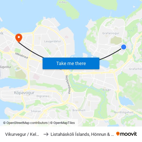 Víkurvegur / Keldnaholt to Listaháskóli Íslands, Hönnun & Arkitektúr map