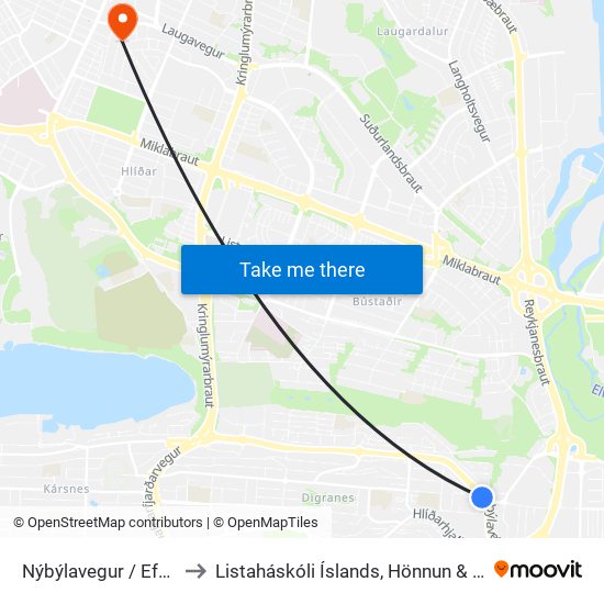 Nýbýlavegur / Efstihjalli to Listaháskóli Íslands, Hönnun & Arkitektúr map