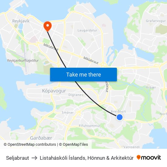 Seljabraut to Listaháskóli Íslands, Hönnun & Arkitektúr map