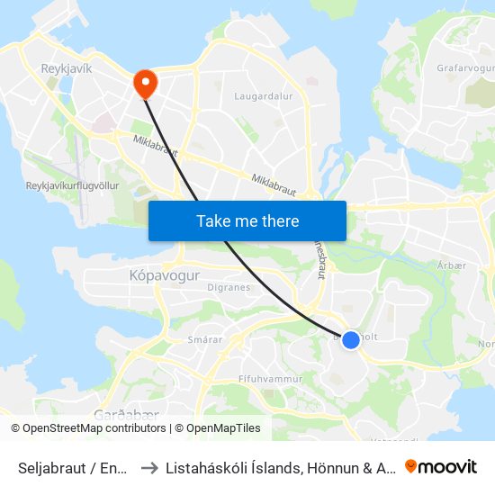 Seljabraut / Engjasel to Listaháskóli Íslands, Hönnun & Arkitektúr map