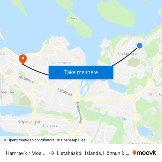 Hamravík / Mosavegur to Listaháskóli Íslands, Hönnun & Arkitektúr map