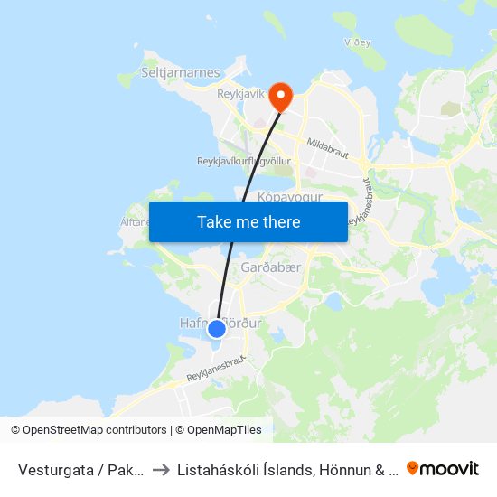 Vesturgata / Pakkhúsið to Listaháskóli Íslands, Hönnun & Arkitektúr map