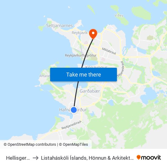 Hellisgerði to Listaháskóli Íslands, Hönnun & Arkitektúr map