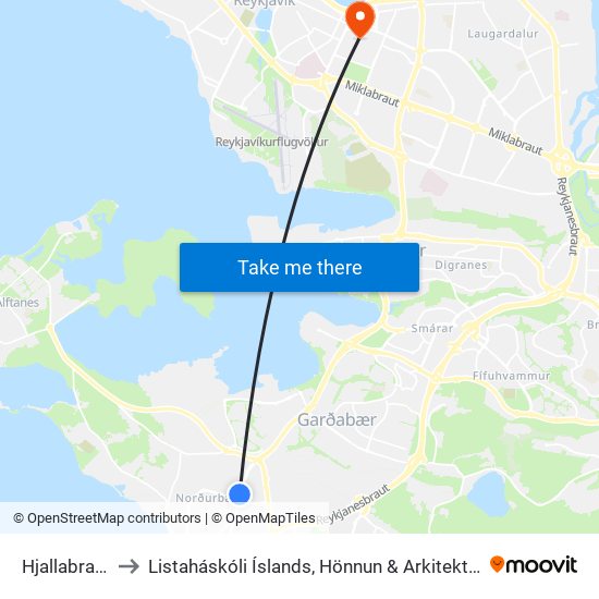 Hjallabraut to Listaháskóli Íslands, Hönnun & Arkitektúr map