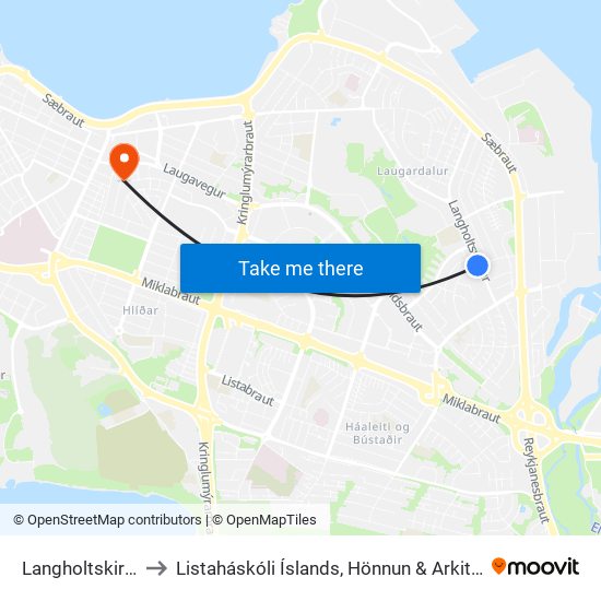 Langholtskirkja to Listaháskóli Íslands, Hönnun & Arkitektúr map