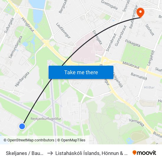 Skeljanes / Bauganes to Listaháskóli Íslands, Hönnun & Arkitektúr map