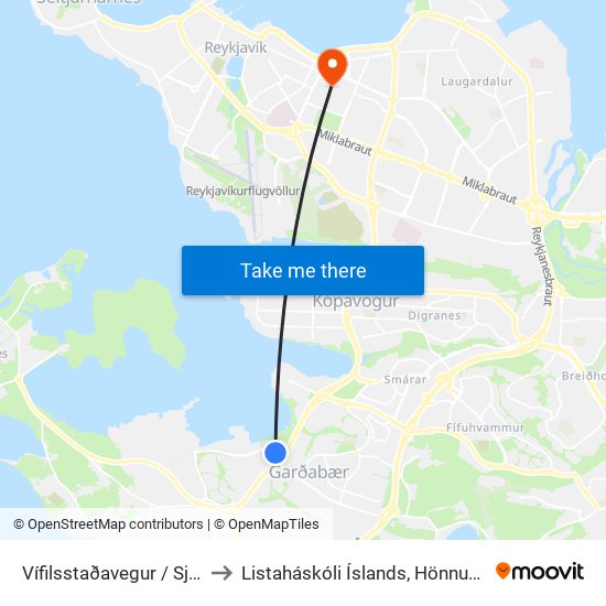 Vífilsstaðavegur / Sjávargrund to Listaháskóli Íslands, Hönnun & Arkitektúr map