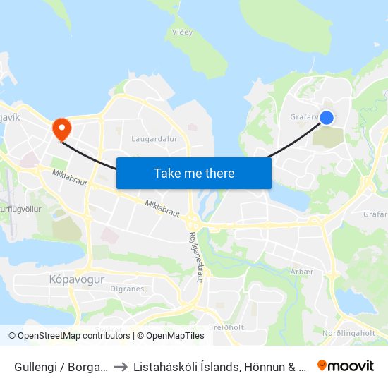 Gullengi / Borgavegur to Listaháskóli Íslands, Hönnun & Arkitektúr map