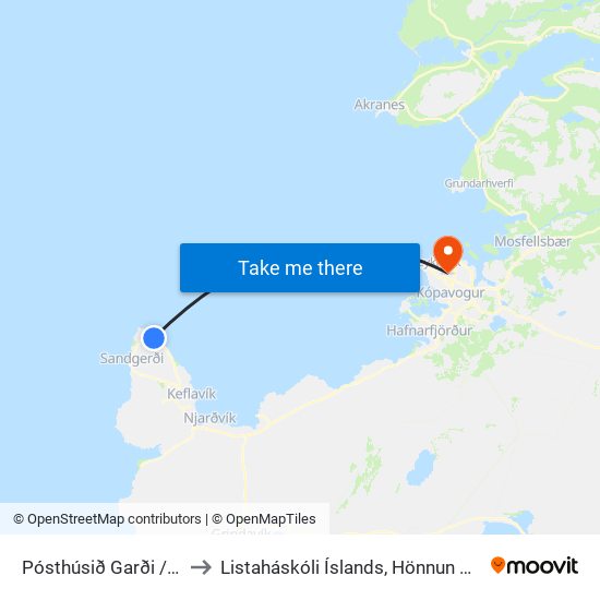 Pósthúsið Garði / Garður to Listaháskóli Íslands, Hönnun & Arkitektúr map