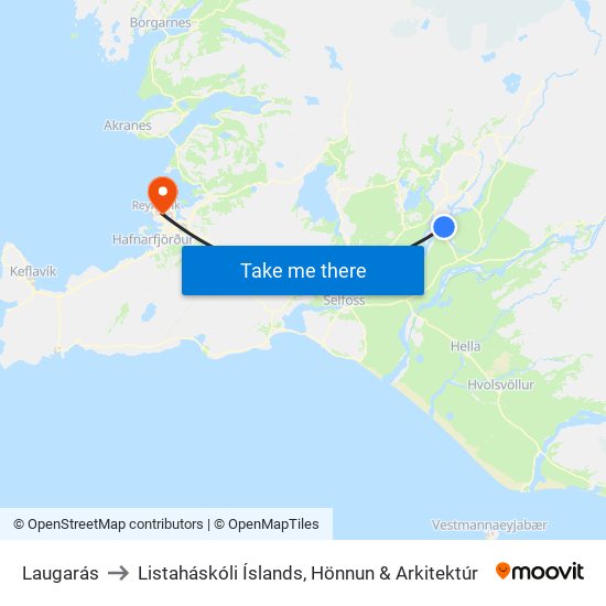 Laugarás to Listaháskóli Íslands, Hönnun & Arkitektúr map