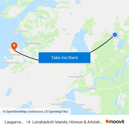 Laugarvatn to Listaháskóli Íslands, Hönnun & Arkitektúr map