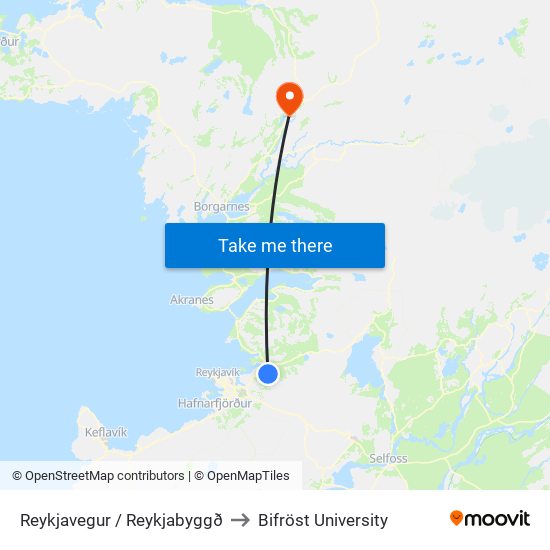 Reykjavegur / Reykjabyggð to Bifröst University map