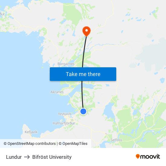 Lundur to Bifröst University map
