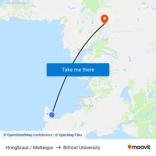 Hringbraut / Melteigur to Bifröst University map