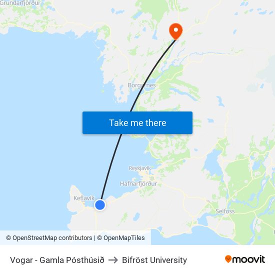 Vogar - Gamla Pósthúsið to Bifröst University map