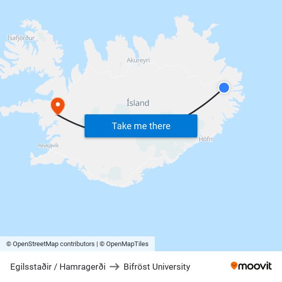 Egilsstaðir / Hamragerði to Bifröst University map