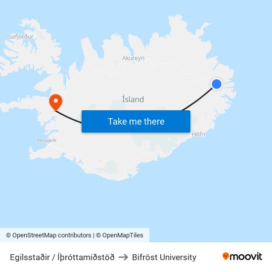 Egilsstaðir / Íþróttamiðstöð to Bifröst University map