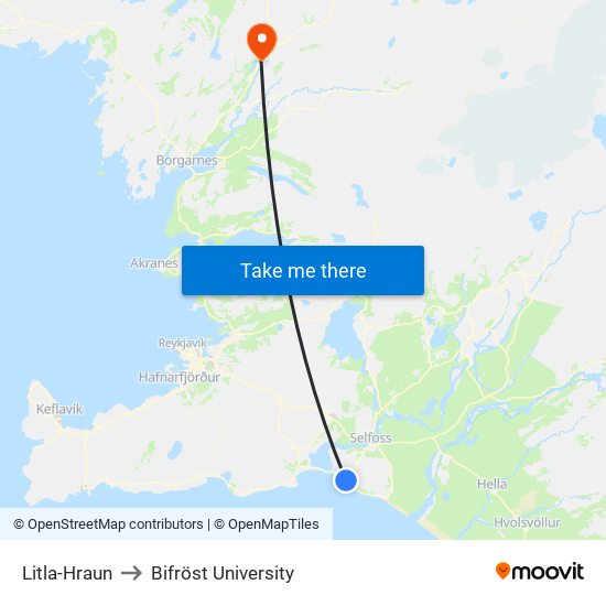 Litla-Hraun to Bifröst University map