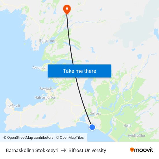 Barnaskólinn Stokkseyri to Bifröst University map