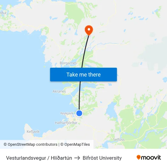Vesturlandsvegur / Hlíðartún to Bifröst University map