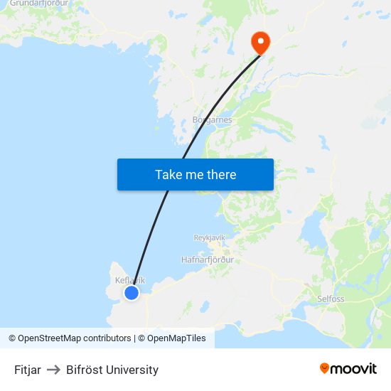 Fitjar to Bifröst University map