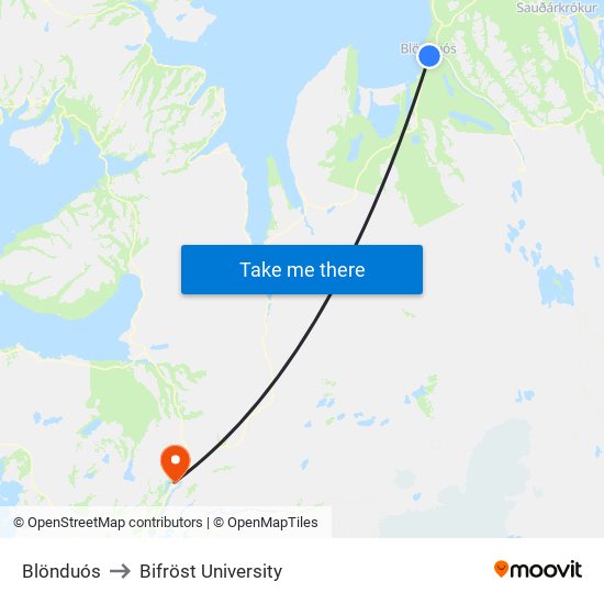 Blönduós to Bifröst University map