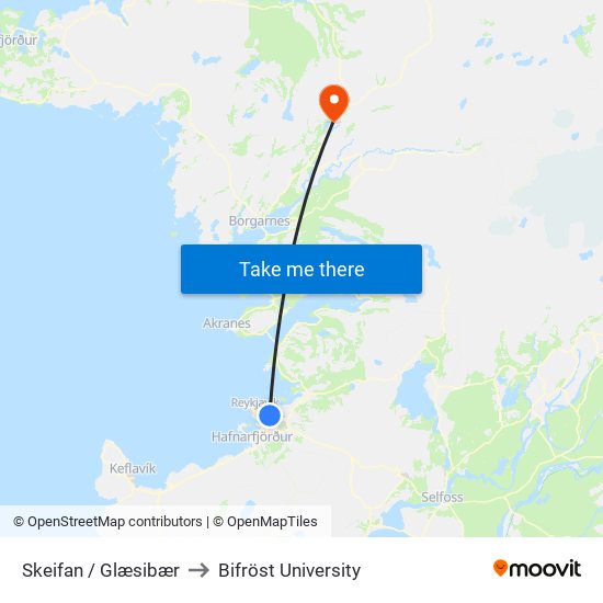 Skeifan / Glæsibær to Bifröst University map